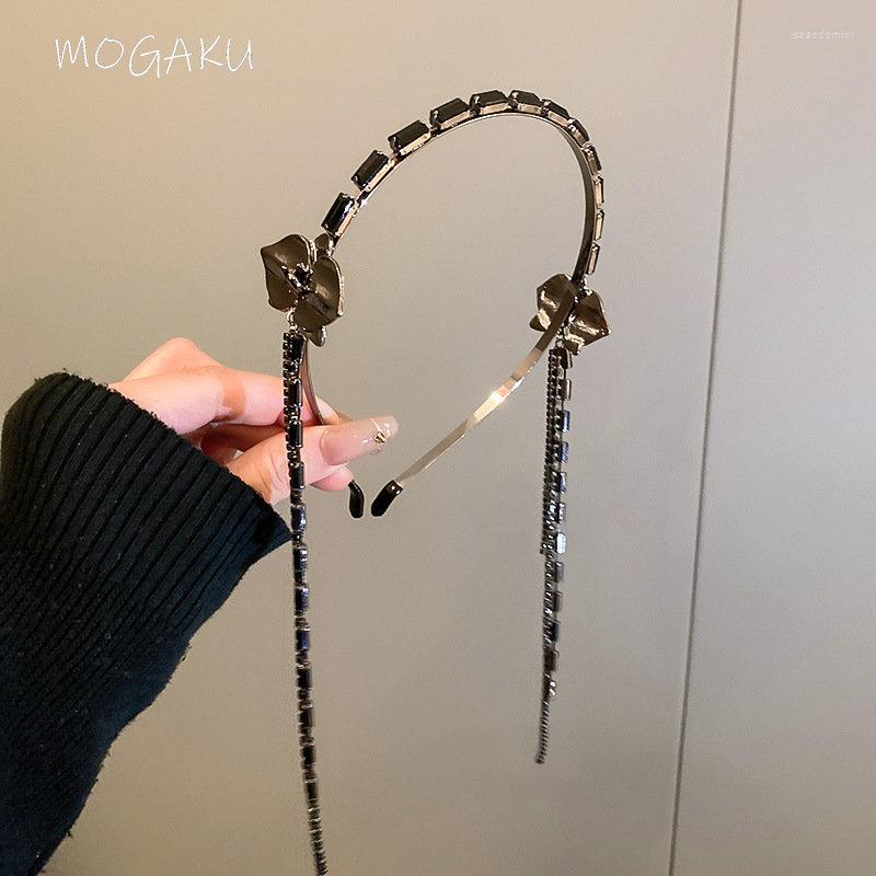 

Hair Clips MOGAKU Design Black Zircon Hairbands For Women Fashion Crystal Flower Headwear Girls Trendy Tassel Accessories