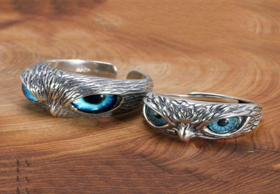

Real 925 Sterling Silver Demon Eye Owl For Women Girl Lovers Retro Animal Open Adjustable Statement Ring Jewelry Gift3782464