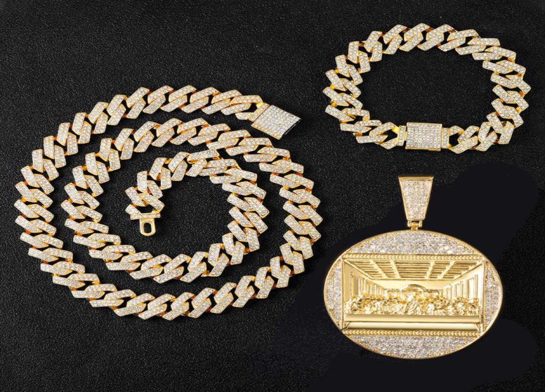 

Pendant Necklaces Hip Hop Last Supper Iced Out Chain Necklace And Bracelet Men039s Jewelry Men Gift4580660