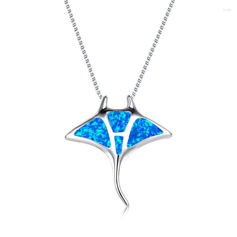 

Pendant Necklaces Multicolor Opal Stone Stingray Necklace Female Cute Ocean Animal Classic Silver Color Chain For Women
