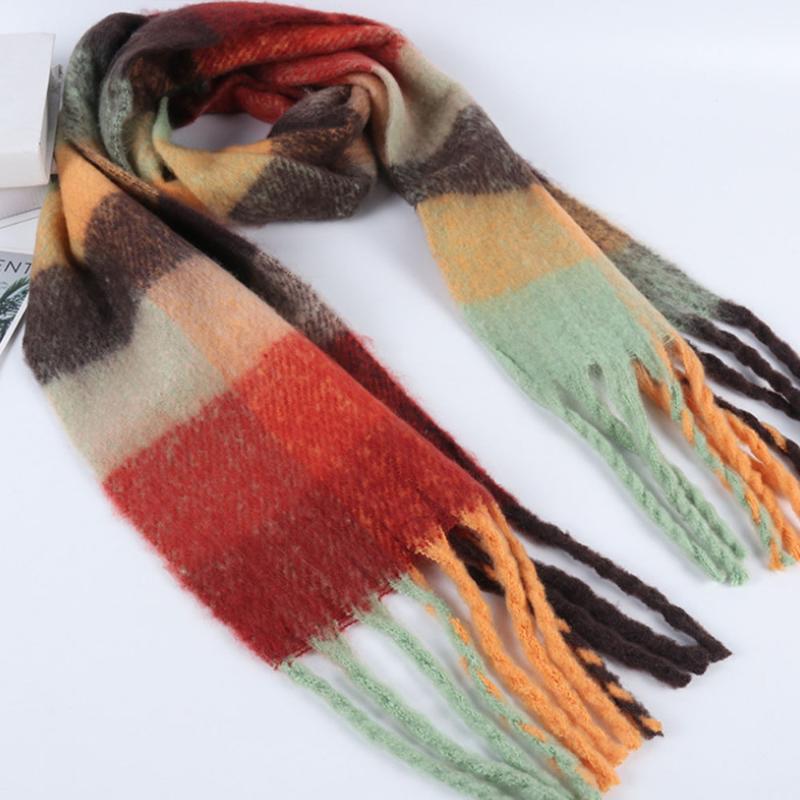 

Scarves Thickened Warm Color Plaid Scarf Female Fringed Big Shawl