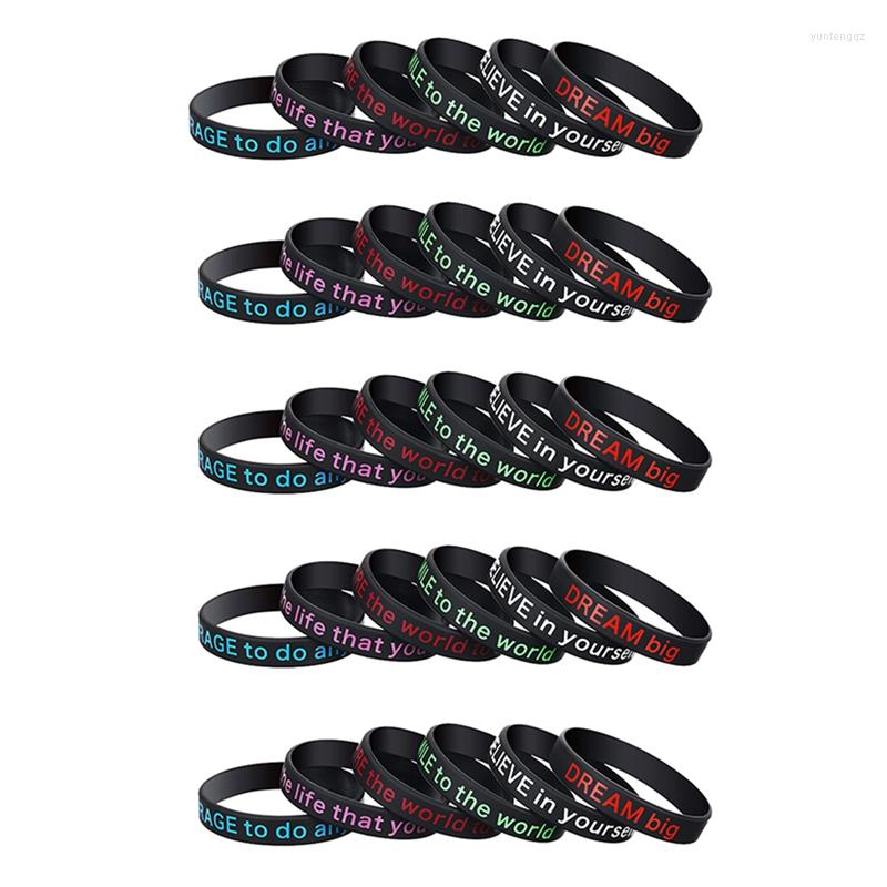 

Charm Bracelets 30 Pieces Black Motivational Silicone Wristbands For Men And Women