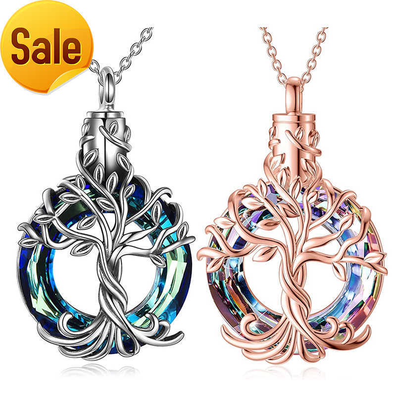 

Cremation Jewelry Silver Tree of Life Urn Necklace for Ashes with Circle Crystal Memorial Keepsake Jewelry Gifts for Women