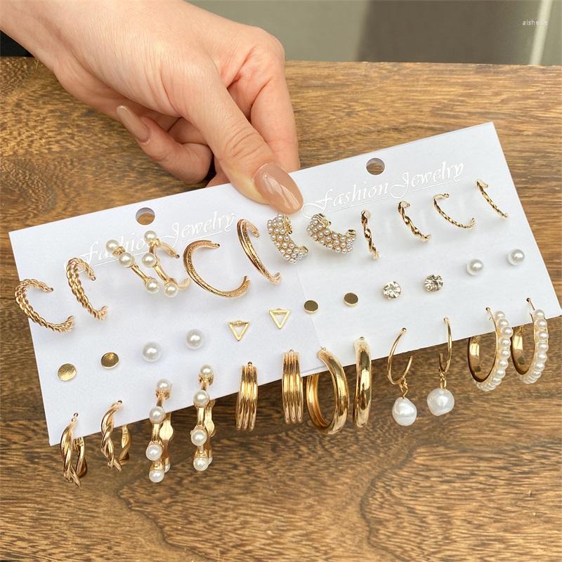 

Hoop Earrings EN Vintage Set For Women Girl Pearl Circle Earring Big Piercing Brinco Fashion Jewelry 2023 Gifts