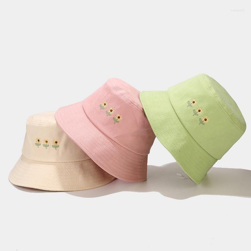 

Berets Cotton Flower Embroidery Bucket Hat Fisherman Outdoor Travel Sun Cap Hats For Men And Women, Yfm1118-3