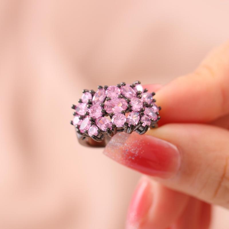 

Wedding Rings Flower Black For Women Fashion Jewelry Gift Elegant Princess Green Stone Czech Zircon Engagement Ring Factory Price