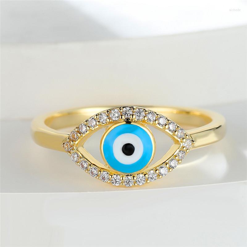 

Wedding Rings Luxury Female Small Light Blue Eyes Stone Ring Classic Yellow Gold Color Engagement Crystal For Women