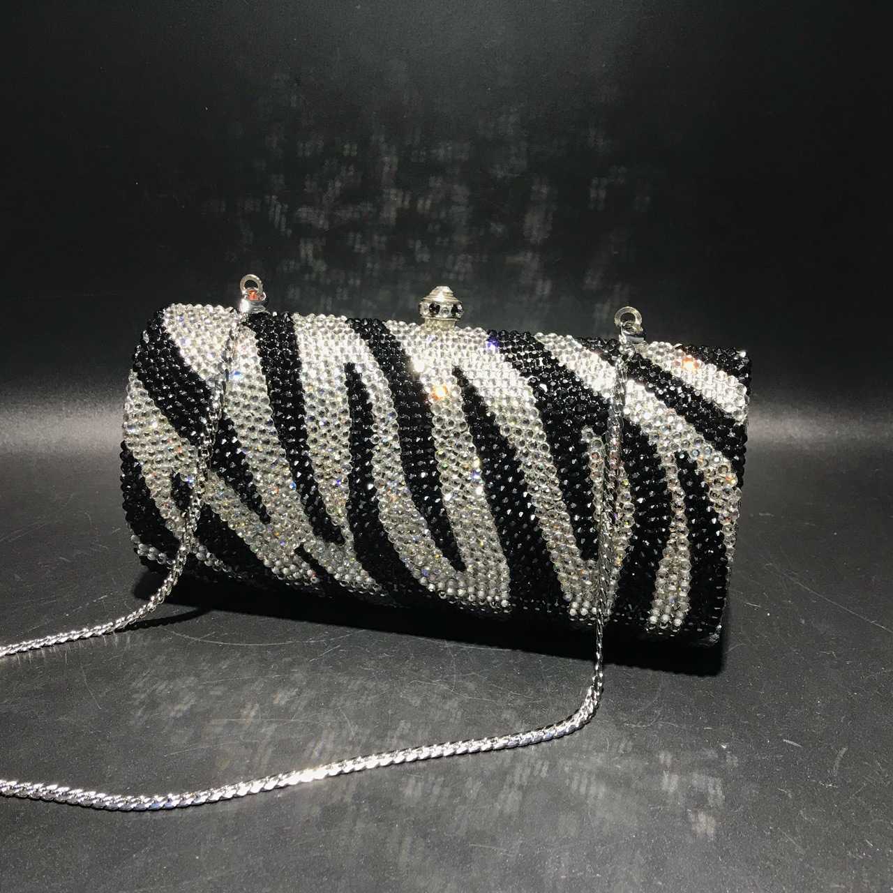 

New Zebra Pattern Diamond Embedding Dinner Bag Full of Diamonds Handmade Diamond Square Bag 230513, Black and white