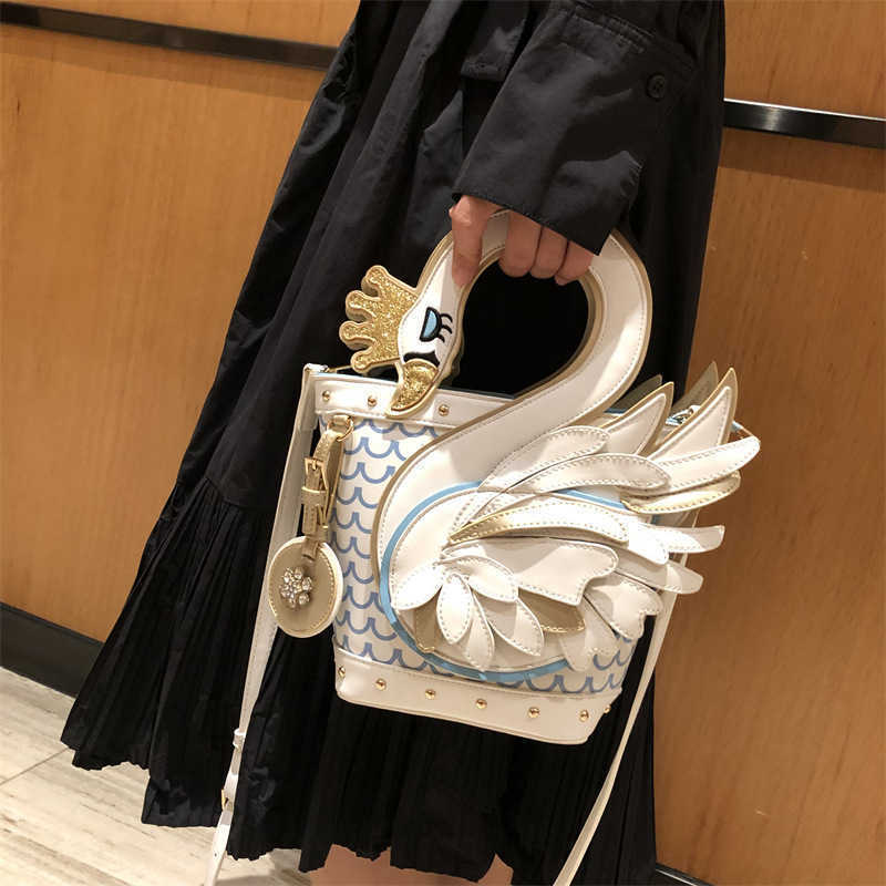

Women's Bag 2023 New Personalized Handbag Spliced Swan Fashion Crossbody 0519, White5