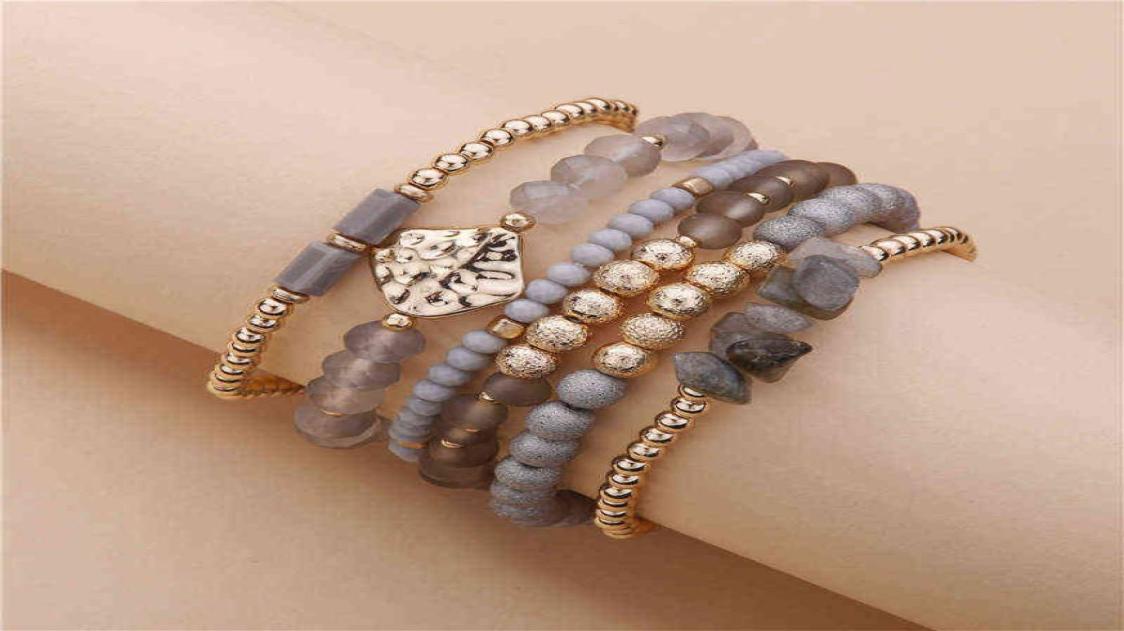 

Women Fashion Jewelry 6 Piecespack Multi Gray Color Beaded Strand Layering Bracelets Set6678966