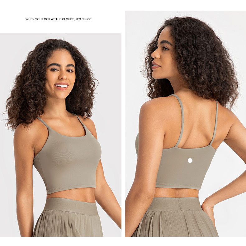 

L238 Thin Straps Longline Bra Classic Yoga Bras Women Tank Tops Breathable Brassiere Sexy Lingerie with Removable Chest Pad Lady Half Sling Slim Fit Sports Bra, The sun is blue