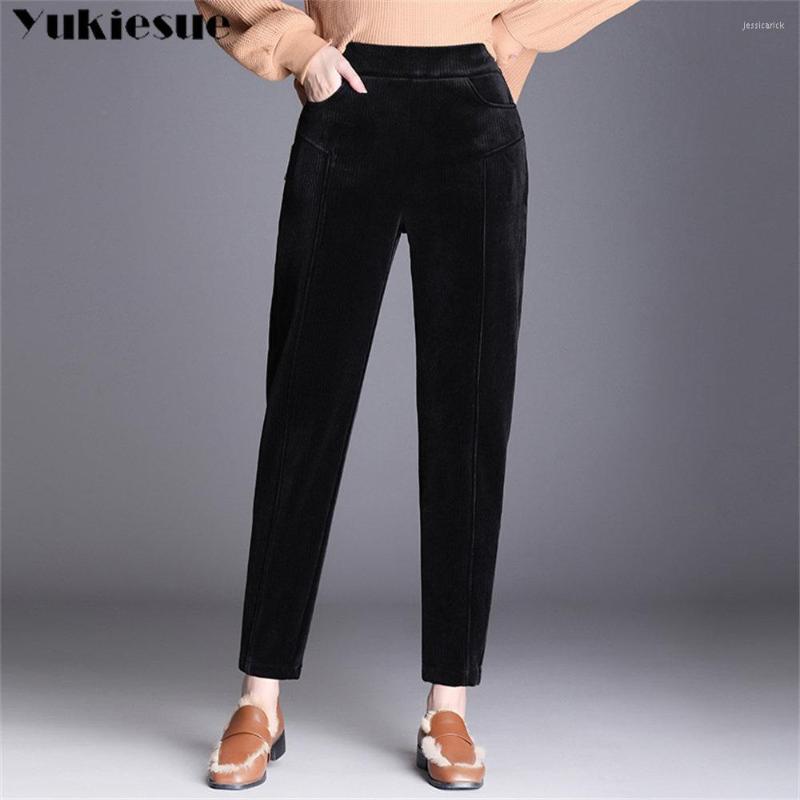 

Women' Pants Autumn Winter Women Solid Color Pant Casual Elastic High Waist Straight Leg Trousers LooseCorduroy Warm Thick Haren Female, Black velvet