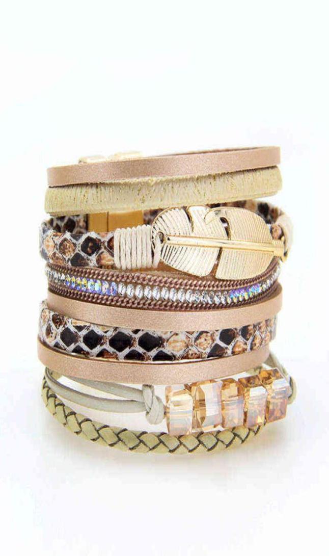 

New European and American Exaggerated Bracelet Women039s Beaded Fashion Alloy Feather Multicolor9935021