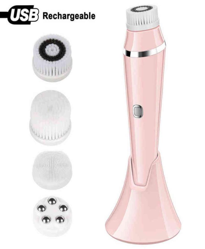

Facial Cleansing Brush Rechargeable Electric Spin Face Waterproof Scrubber Massager with 4 Heads Machine2204291413590