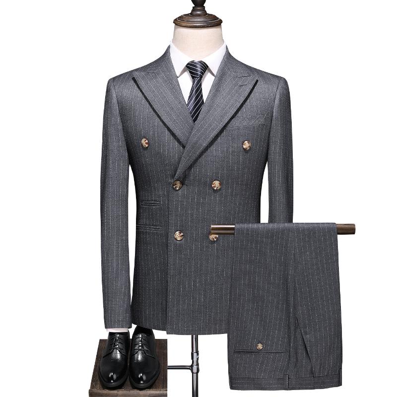

Men' Suits & Blazers Autumn 2023 Style Outer Slim Large Size Korean Suit Double-breasted Three-piece, Gray