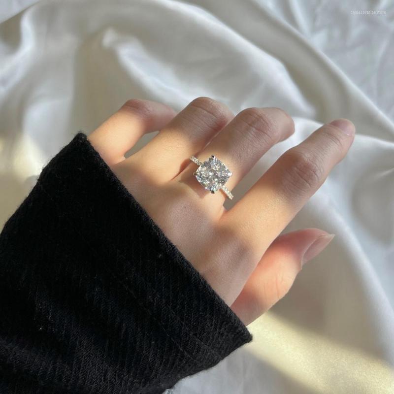 

Cluster Rings Solitaire Ring Cushion Cut Zircon 925 Sterling Silver Engagement Wedding Band For Women Men Fine Party Jewelry