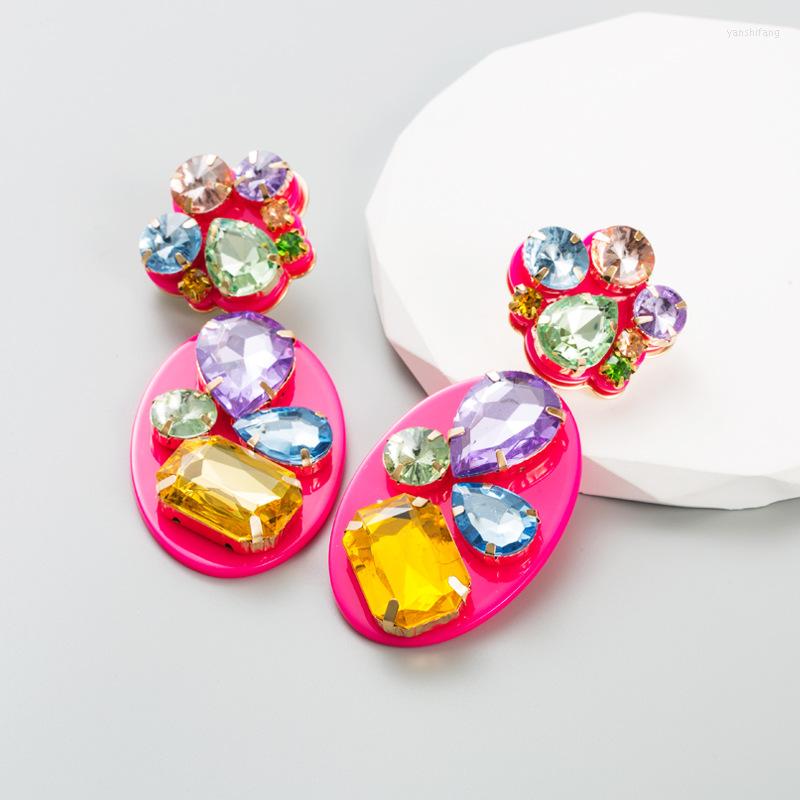 

Dangle Earrings Exaggerated Rhinestone Acrylic Ins Trend Net Red Pendant Bohemian Long Style