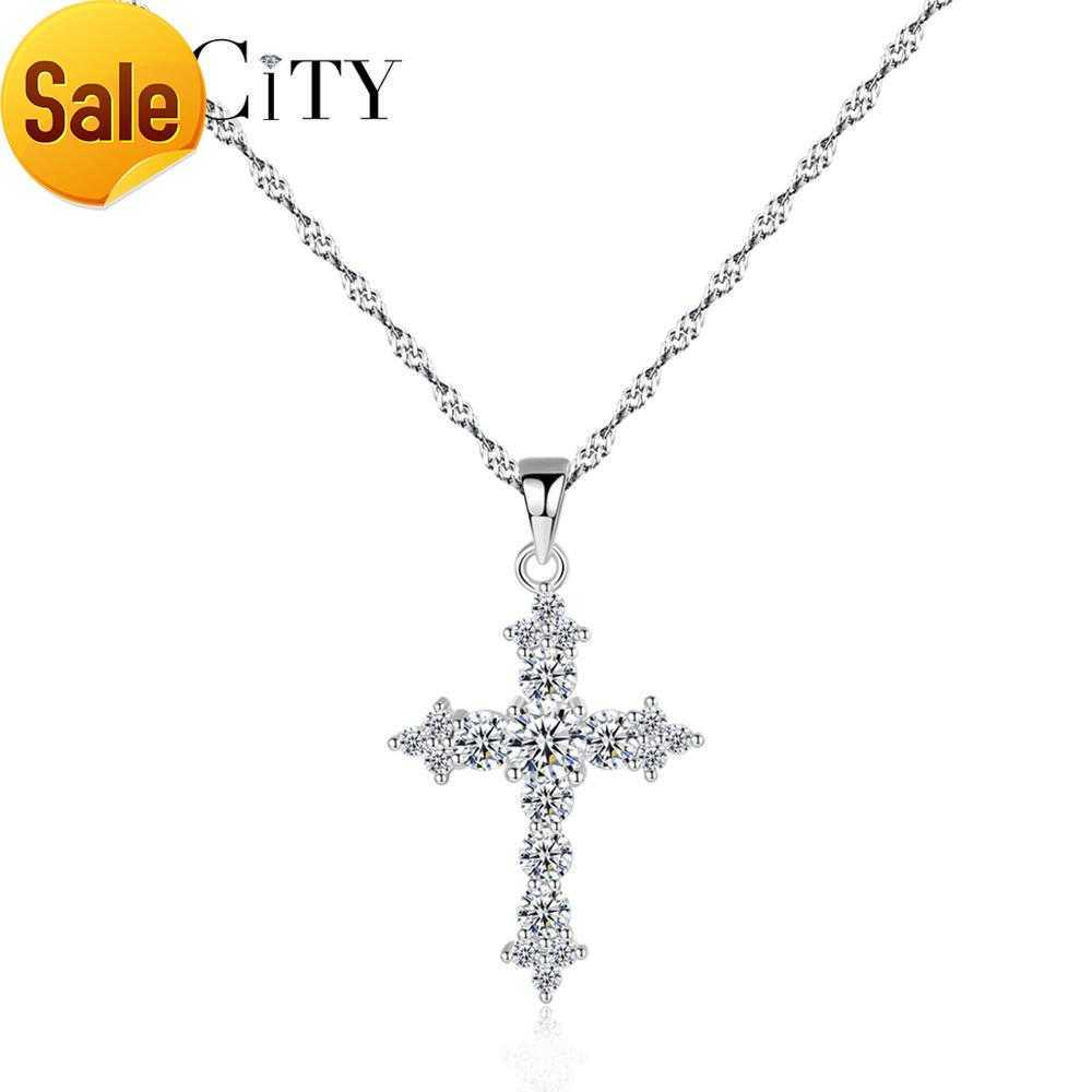 

CZCITY 925 Sterling Silver Cross Necklace 3A Cubic Zirconia Cross Pendant Necklaces for Women Wholesale Jewellery