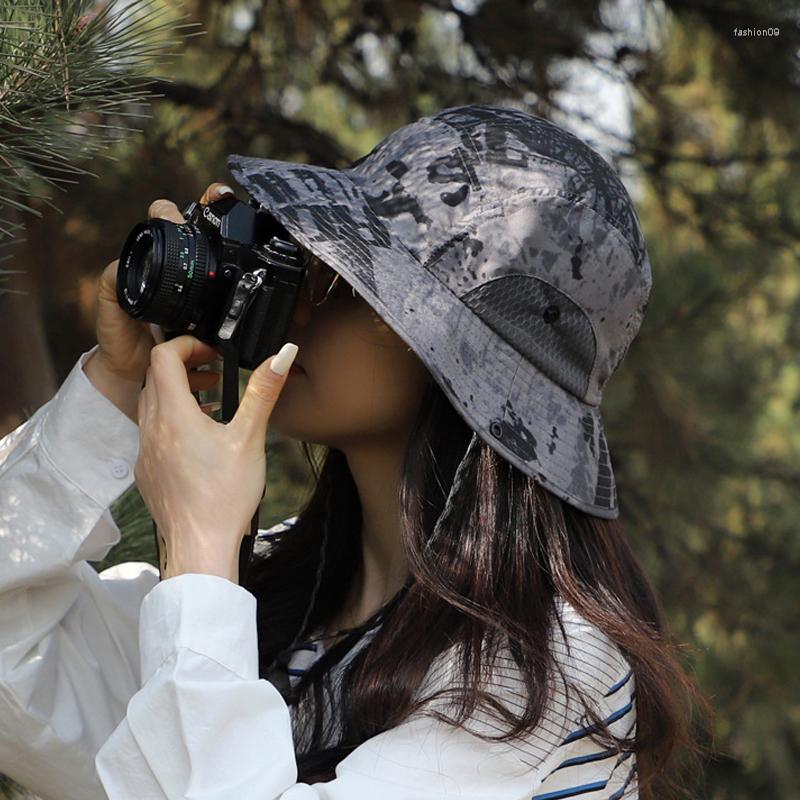

Berets Summer Camouflage Bucket Hat For Women Waterproof Quick Drying Outdoor Anti-UV Sun Breathable Light Hiking Fishing Panama, Black