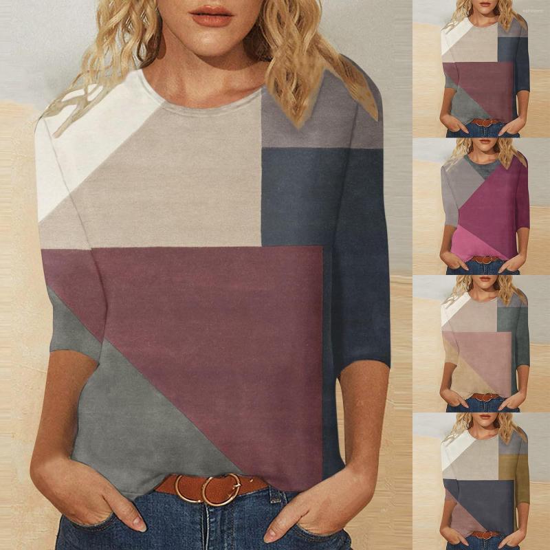 

Women's T Shirts Ling Sleeve Shirt Womens Three Quarter Geometric Color Blocking Women Work Casual Tops Blouses, Dark gray