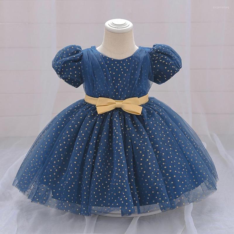 

Girl Dresses Toddler Baby Party Dress 1 Yrs Birthday Vestidos Kids Dot Bow Elegant Princess Christmas Infantil Wedding Costume Clothes, Dark blue
