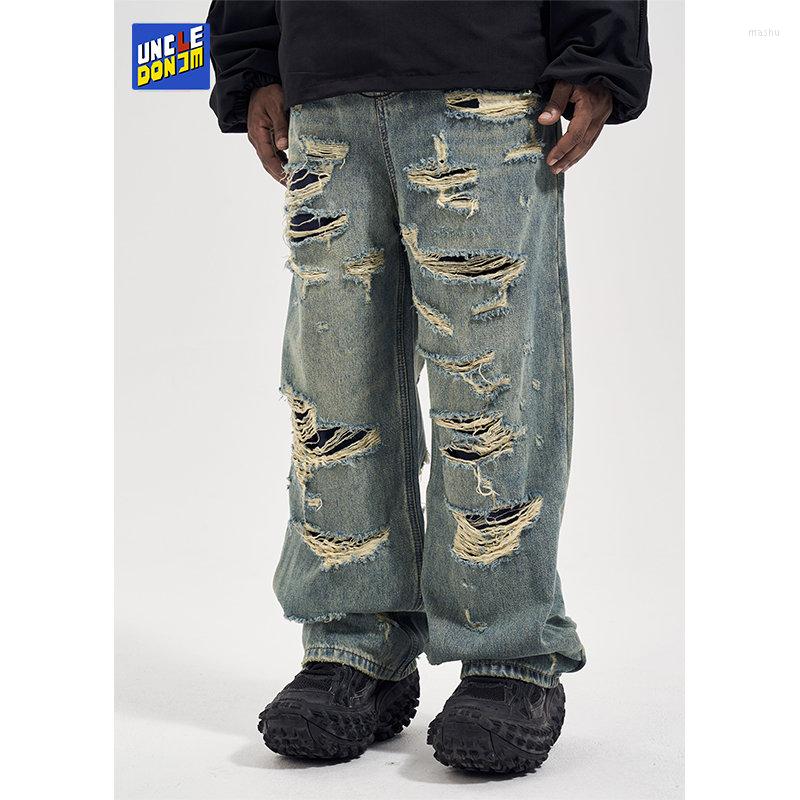 

Men's Jeans Men's Street Wear Wide Leg Hip Hop Y2k Mens Streetwear Straight Washed Retro Oversized Casual Denim Trousers, Blue