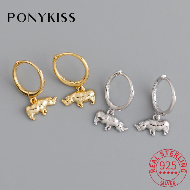 

Hoop Earrings & Huggie PONYKISS Classic S925 Sterling Silver Rhinoceros Animals For Women Party Delicate Elegant Accessory Jewelry