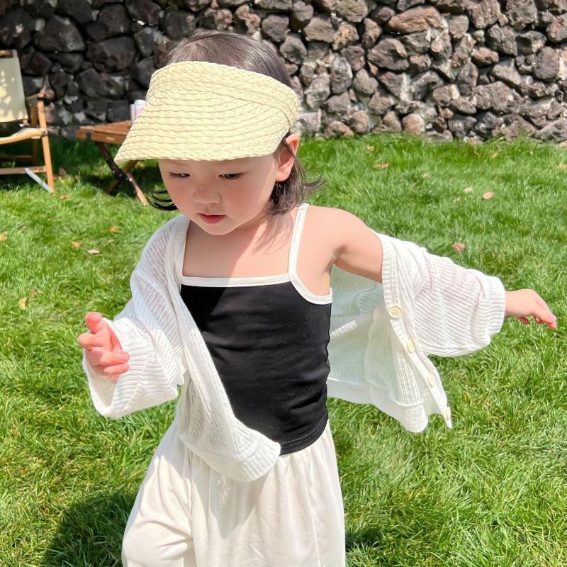 

Jackets Girls' Summer Coat Thin Breathable Sun Protection Shirt Kids V-neck Cardigan Top Korean Children's Air Conditioning Clothing, White