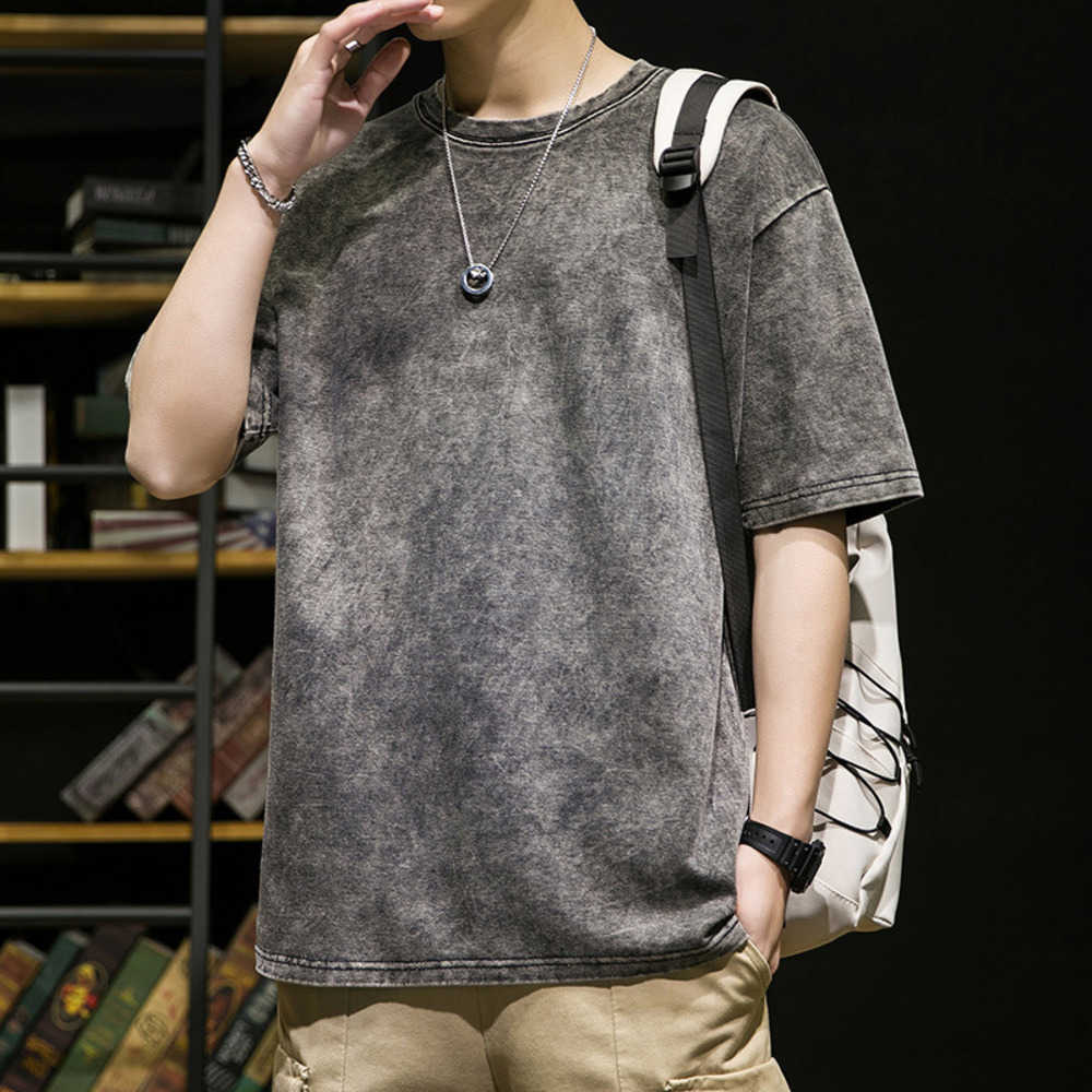 

T-shirt Men' Washable Neck Old Round 260g trendy and loose fitting fashion label American quarter sleeve trend CNJ7, 1553 black
