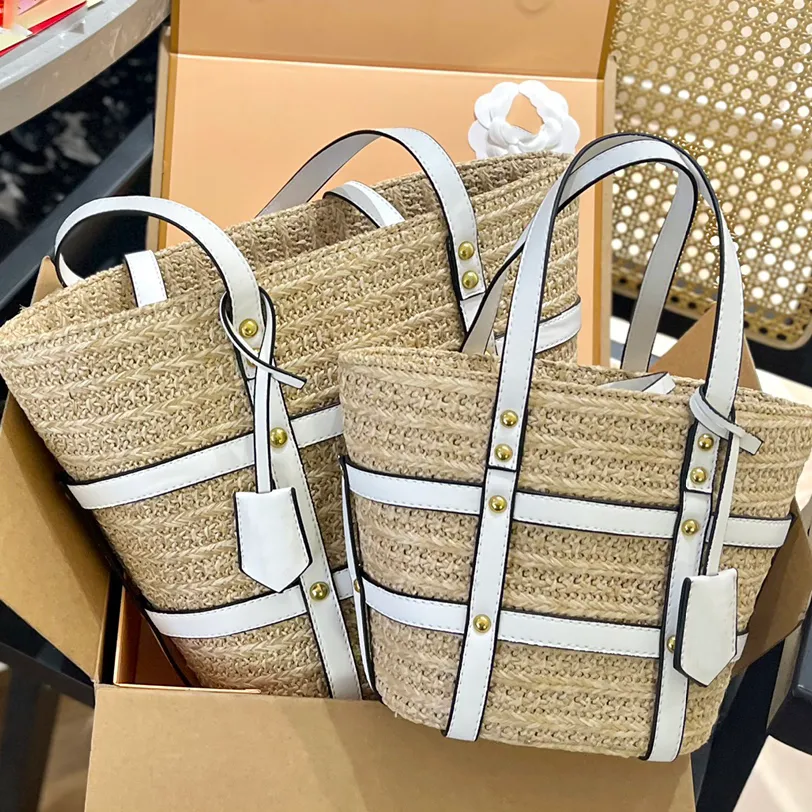 

2023 Raffia Straw Woven Tote Bag Designer Beach Bag Weave Summer Women Handbag Casual Holiday Luxury Basket Bags Clutch Fashion Shopping Purse Shoulder Totes 2size, Grey