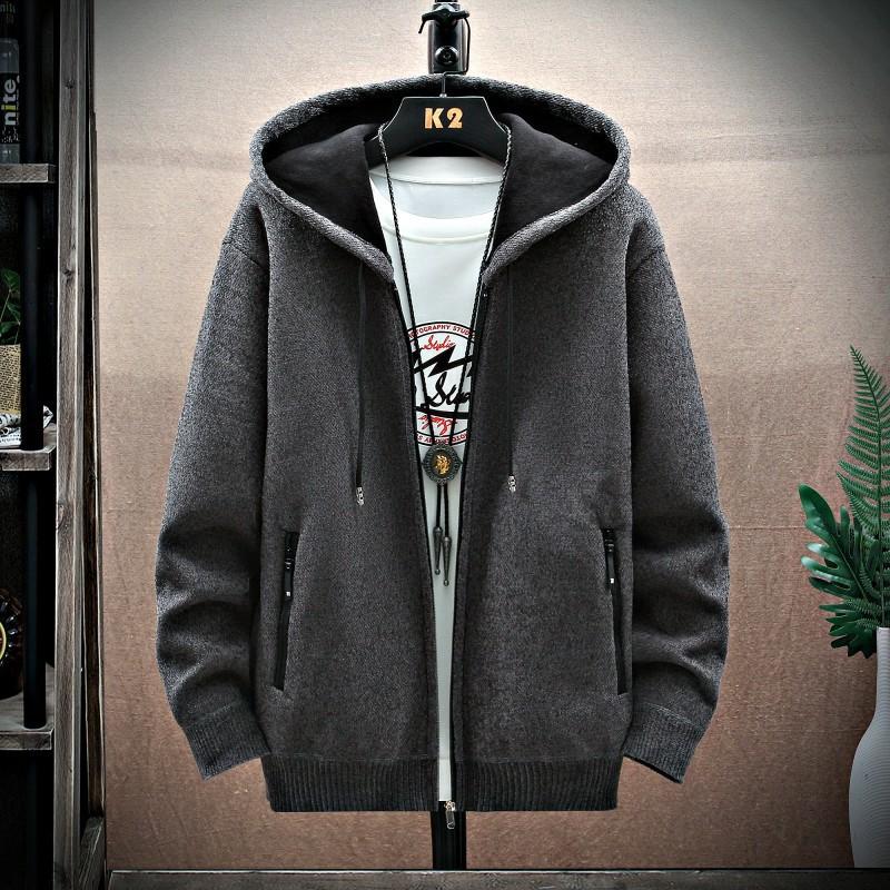 

Men's Sweaters Men Clothing 2023 Autumn Winter Contrast Color Plus Velvet Thick Size Sweater Jacket Hooded Cardigan, Black