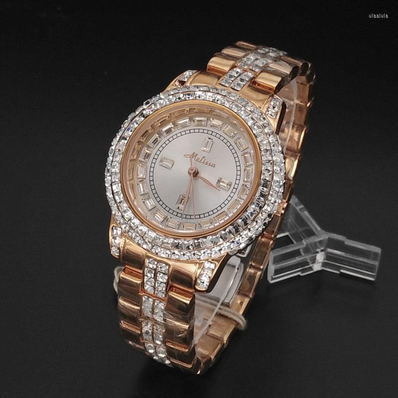 

Wristwatches Luxury Melissa Lady Women's Crystal Watch Elegant Rhinestone Ceramic Fashion Hours Dress Bracelet Girl Party Birthday Gift