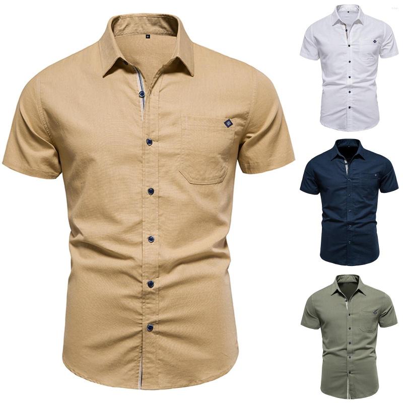 

Men's Casual Shirts Mens Pure Cotton Solid Color Slim Fitting Embroidered Short Sleeved Fashion Tops Streetwear Ethnic Holiday Loose, Ag