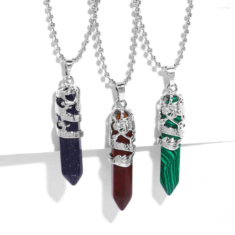 

Pendant Necklaces FLOLA Hip Hop Punk Nature Stone Stainless Steel Beads Chain Malachite For Men Women Jewelry Nkeb579
