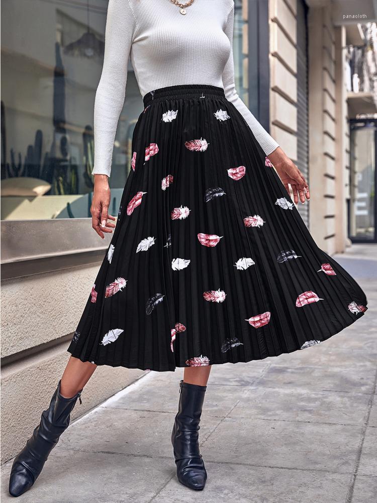 

Skirts LiTi Women Literary Retro Country Style Chiffon Half-body Skirt Temperament Floral Pleated In Long Summer, Black