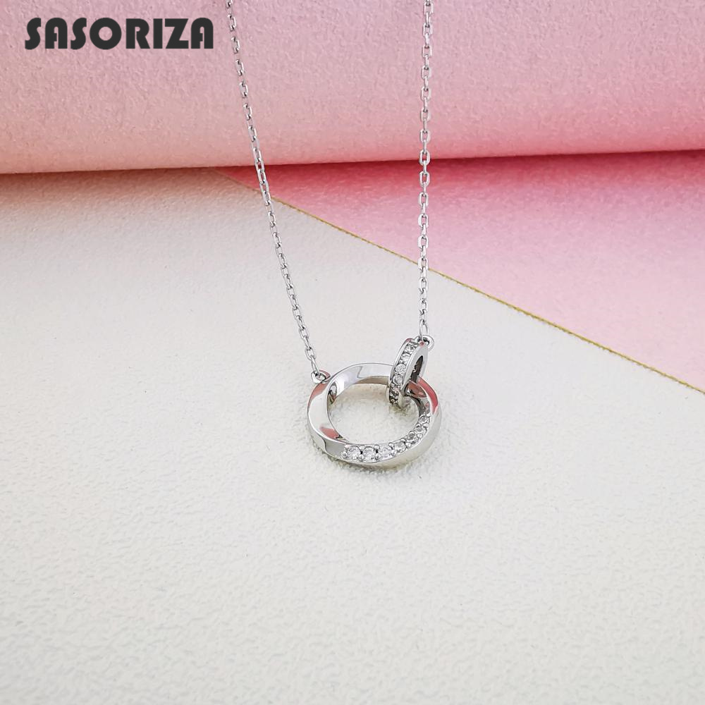 

925 Sterling Silver Necklace for Women Double Ring Pendant Silver Necklace Fine Jewelry