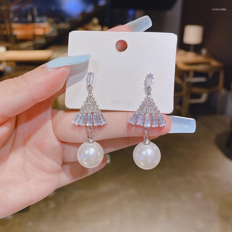 

Dangle Earrings 2023 Women's Luxury Cubic Zirconia Pearl Drop Hanging INS Trend Korean Fashion Ear Accessories For Women
