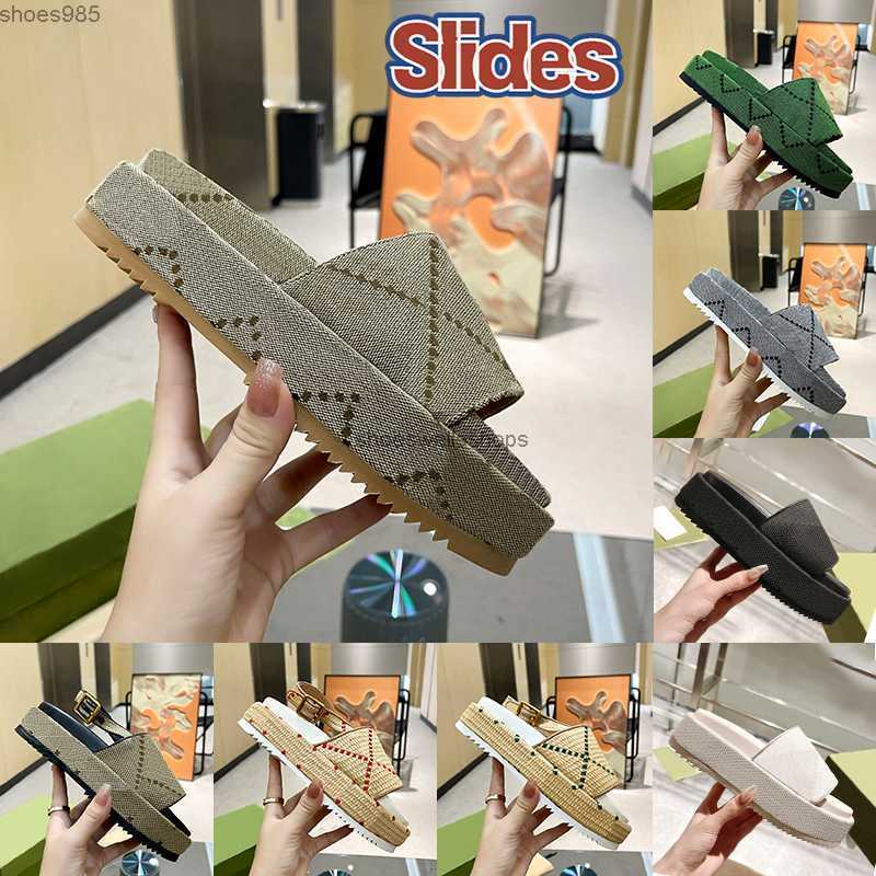 

Designer slipper Mid-heel Rattan Jumbo Interlocking Platform Slides Sandals luxury mens sandal beach womens shoes with box xAd beige blue canvas summer slippers, 20 black jumbo