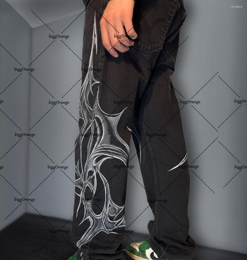 

Men' Jeans Personalized Street Punk Retro Trend Oversized Printed Overalls Men' Loose Wide-leg Pants Y2K Harajuku Casual Straight, 01