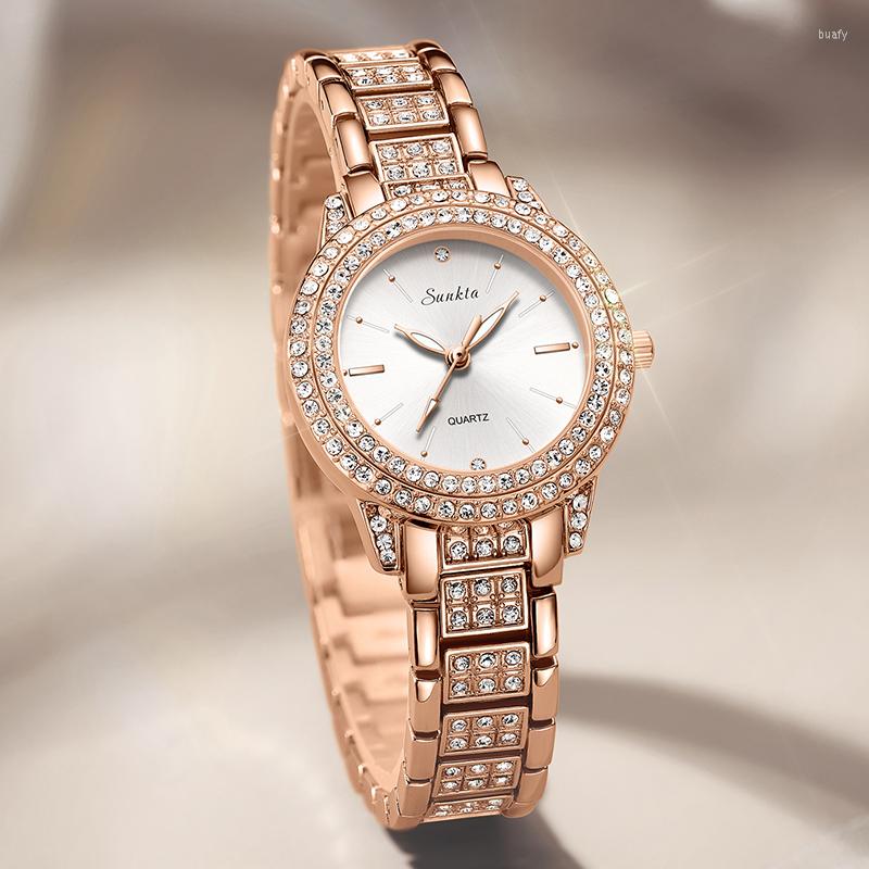 

Wristwatches Sunkta Watch For Women Luxury Bracelet Diamond Ladies Fashion Women's Watches Female Waterproof Wristwatch Montre Femme, Rose gold diamond