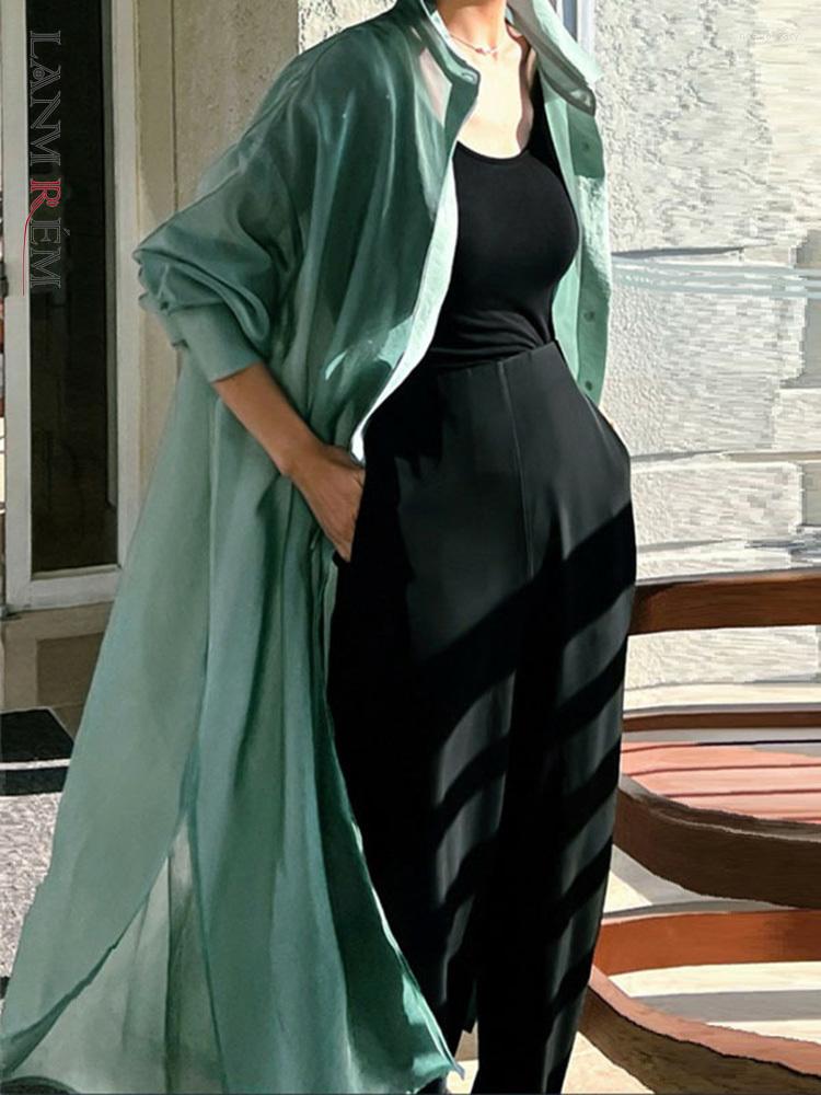 

Women' Blouses LANMREM Sunscreen Shirt For Women Fashion Lapel Single Breasted Long Sleeves Solid Casual Outdoor Clothing 2023 2YA2447, Green