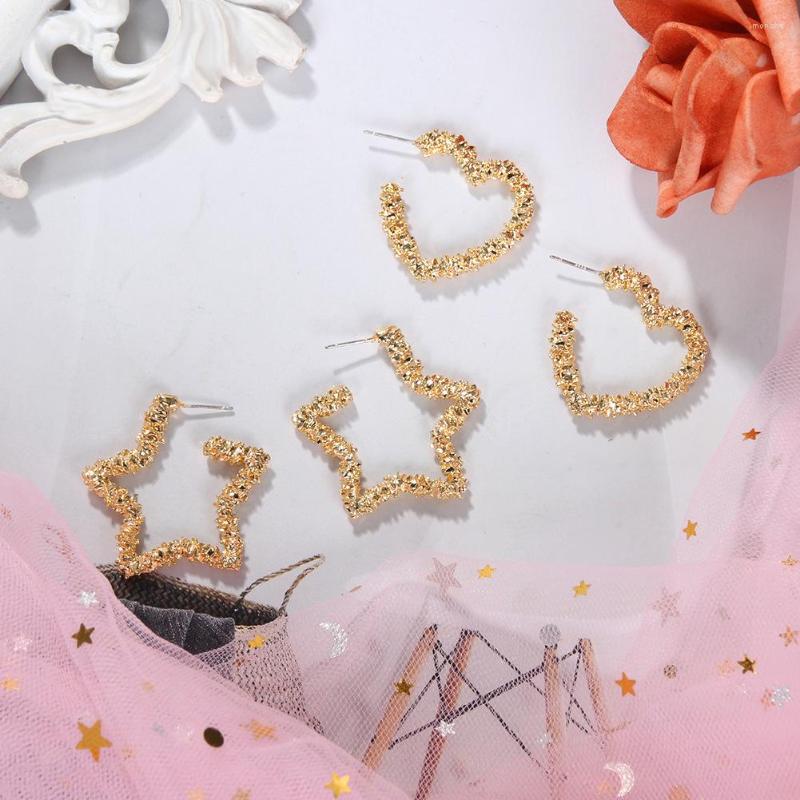 

Hoop Earrings Fashion Simple Metal Alloy Women Style Heart Five-Pointed Star Big Circle Hoops Jewelry For Girls