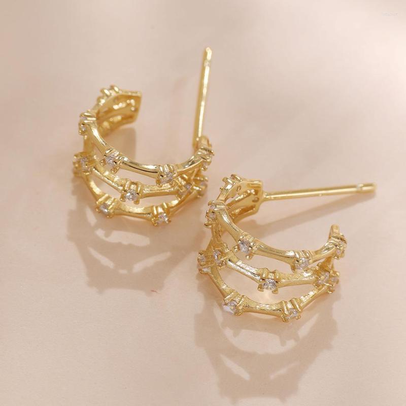 

Hoop Earrings 925 Sterling Silver Triple Retro Bamboo With CZ Hook Fashion Creative For Women 18K Gold Plated Jewelry