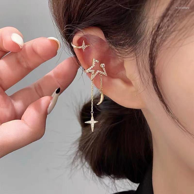 

Backs Earrings Korean Star Moon Zircon Ear Clips Women Without Holes Tassel Senior Sense Wedding Party Jewelry Gift