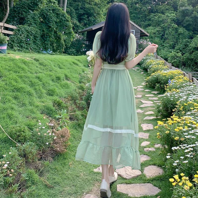 

Party Dresses Woman Entire Store Large Size Ladies' French Fairy Long Skirt Of Tall Waist Gentle Princess' Department First Love, Green