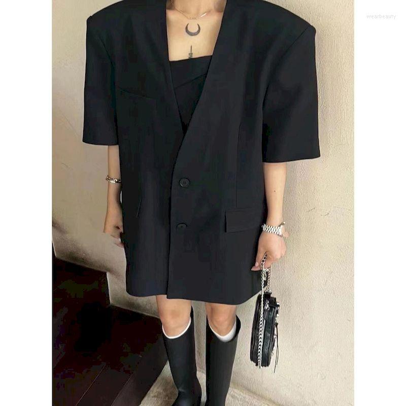 

Women' Suits UNXX Women Lapel Two Button Blazer Solid Color Casual Puff Sleeve Oversize Jacket 2023 Spring Summer Trend Clothing, Black