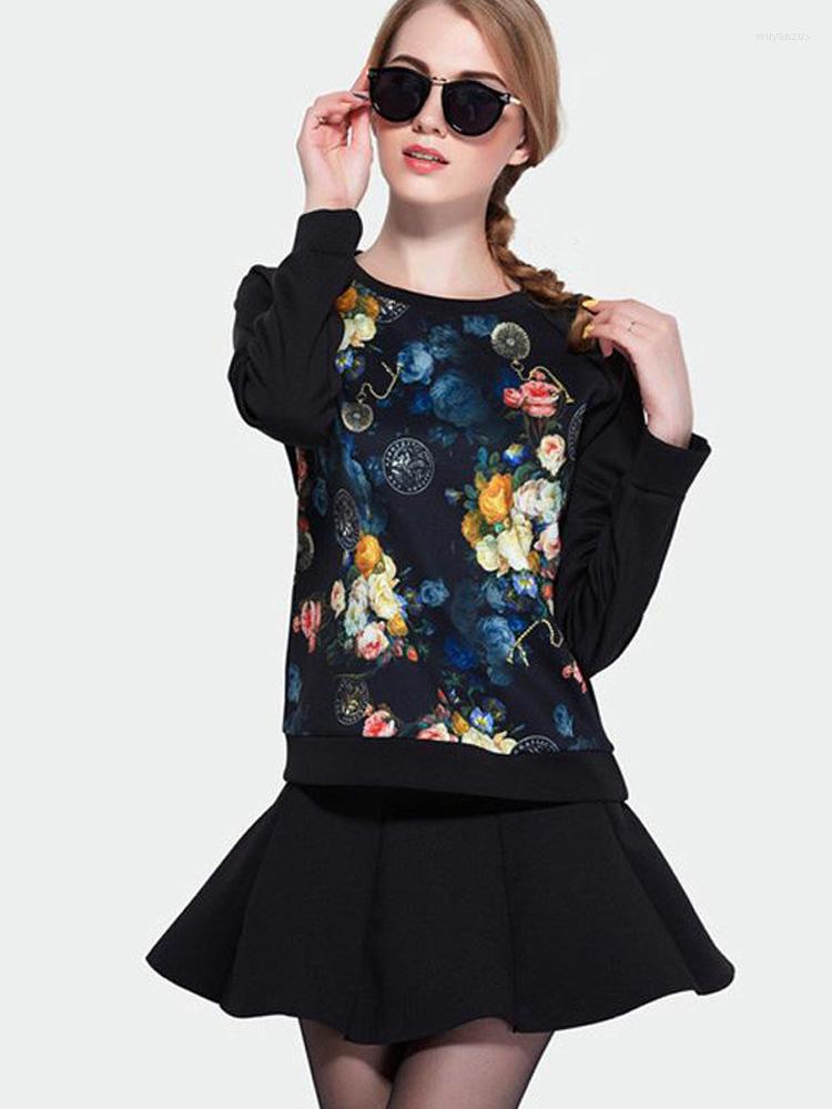 

Women' Tracksuits Vangull Fashion O-Neck Collar Long Sleeve Print Tops Women Sets Mini Short Skirt Loose Simple Black Two Piece