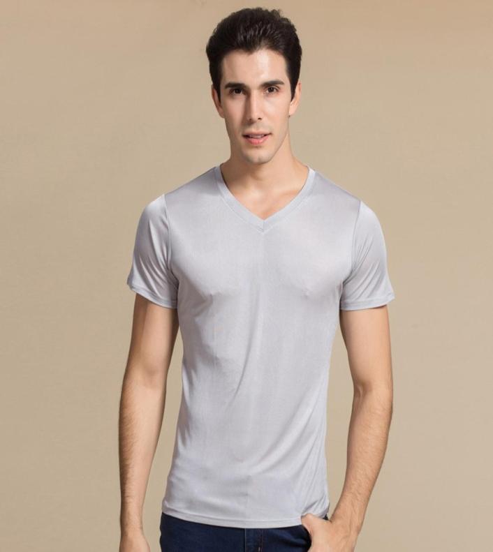 

100 Pure Silk Knit NEW Men039s Short Sleeves VNeck Casual TShirt Tee Plain Size  L XL XXL100 Pure Silk Knitted Mens V neck3434549, Black
