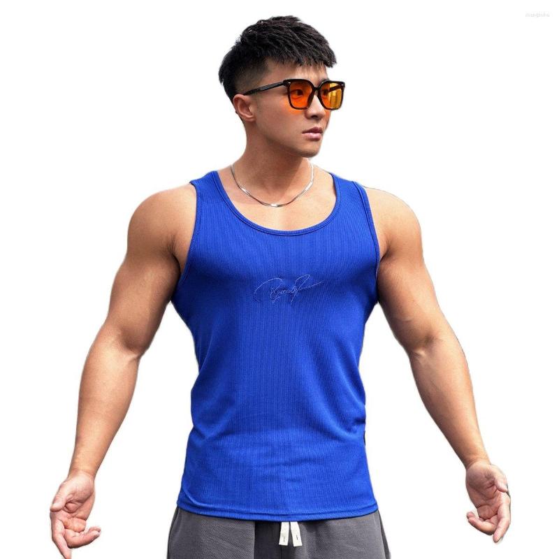 

Men's Tank Tops Bodybuilding Fitness Men Gym Workout Sleeveless Shirt Male Running Sport Stringer Singlet Undershirt Training Clothing, Blue