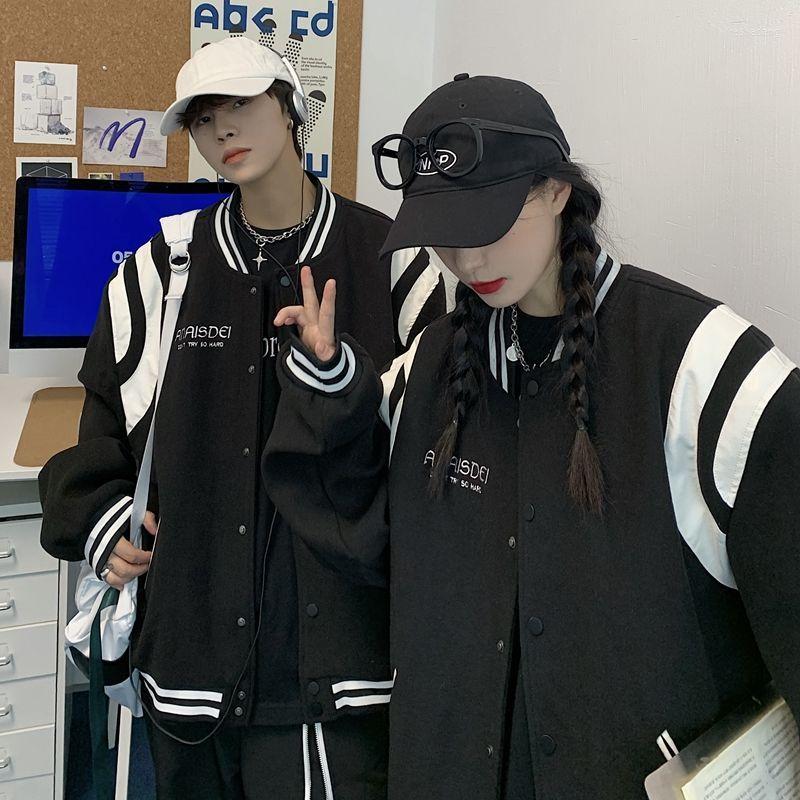 

Women's Jackets Baseball Uniform Jacket For Men Women Trend 2023 Autumn Varsity Handsome Japanese High Street American, Black